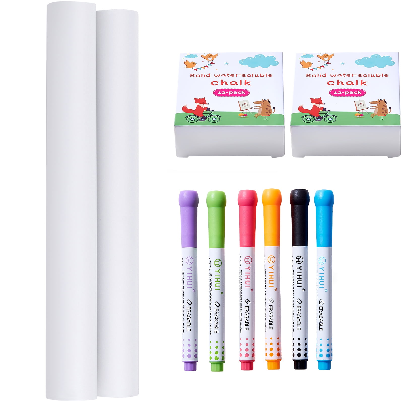 KFFKFF Easel Companion Kit, 32 Piece Children's Art Creation Set with Chalks, Markers & Paper Rolls, Essential Tools for Kids' Art Easels, Creative Play Items for Young Artists