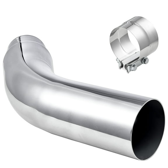KFFKFF Elbow Exhaust Tip, 4-Inch Inlet, 5-Inch Outlet, 23-Inch Total Length, Chrome Finish Turn Down Exhaust Tip with Clamp for Trucks, Sedans, Sports Cars, SUVs, Durable Chrome Design