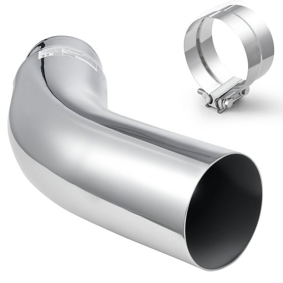KFFKFF Elbow Exhaust Tip, 5-Inch Inlet, 6-Inch Outlet, 23-Inch Length, Chrome Turn-Down Design with Clamp for Trucks, Sedans, Sports Cars, SUVs, Durable Chrome Finish for Heat Resistance