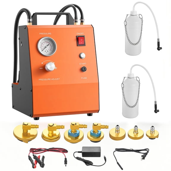 KFFKFF Electric Brake Bleeder Kit, 120V Automatic Brake Fluid Bleeding System with 7 Master Cylinder Adapters & Dual Power Options, 0.6 - 3 Bar Pressure Pump Compatible with Most Passenger Cars