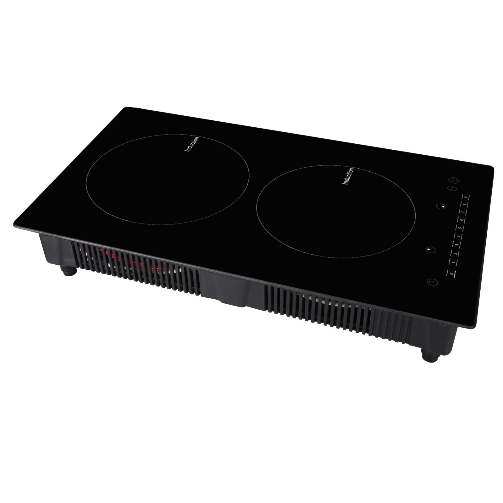 KFFKFF Electric Cooktop with 2 Burners, 12'' Induction Stove, Built-in Magnetic Cooktop 1800W, 9 Adjustable Heating Levels, Multifunctional Design, LED Touch Controls with Child Lock