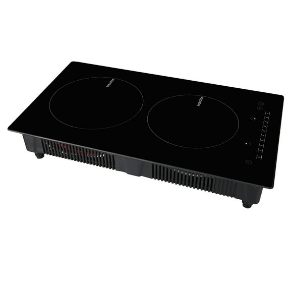 KFFKFF Electric Cooktop with 2 Burners, 12'' Induction Stove, Built-in Magnetic Cooktop 1800W, 9 Adjustable Heating Levels, Multifunctional Design, LED Touch Controls with Child Lock