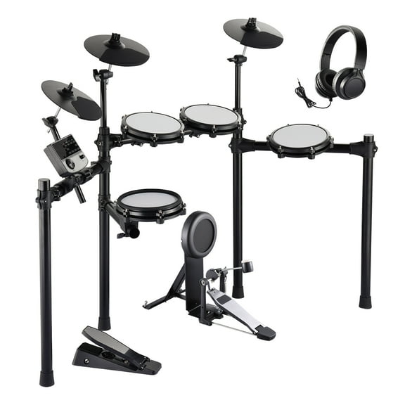 KFFKFF Electric Drum Kit with 32 Drum Kits & 480 Sounds, USB MIDI Compatible, 8-Inch Quiet Mesh Snare, 10-Inch Cymbals, Includes Drumsticks & Pedals, Suitable for Beginners and Adults