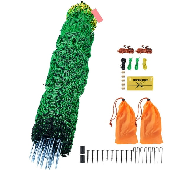 KFFKFF Electric Fence Netting, 35" H x 164' L, PE Mesh with Posts & Double-Spiked Stakes, Versatile Fencing for Goats, Sheep, Deer, Hogs, Dogs for Farms