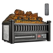 KFFKFF Electric Fireplace Log, 16-Inch Insert Heater with Remote, Adjustable Flame Brightness, Timer, Overheat Protection, and Thermostat for Home and Office Decor, Black