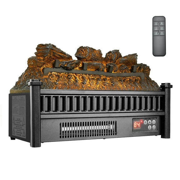 KFFKFF Electric Fireplace Log, 20-Inch Insert Heater with Remote Control, Adjustable Flame Brightness, Timer, Overheat Protection, and Thermostat for Home and Office Decoration, Black