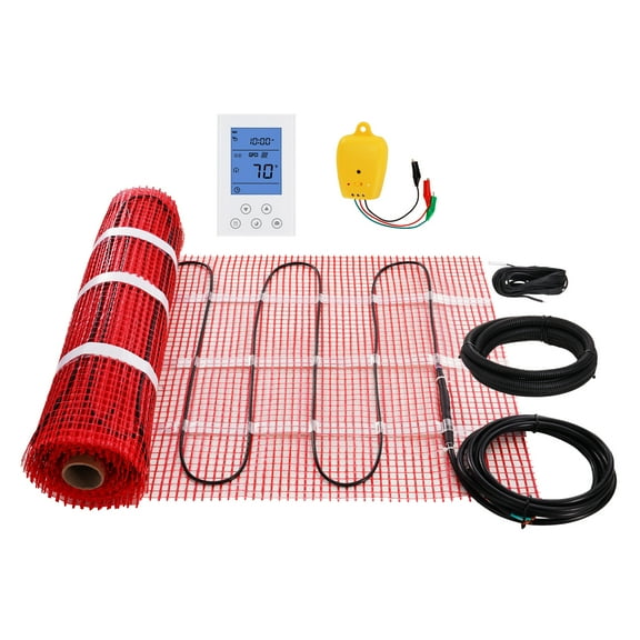 KFFKFF Electric Floor Heating Mat, 30 Sq.ft, Radiant In-Floor Heating System with Digital Thermostat, Includes Installation Monitor and Adhesive Backing for Simple Floor Installation