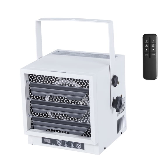 KFFKFF Electric Garage Heater, 4800-Watt with Remote Control, 10-Hour Timer, and Overheat Protection, Wall or Ceiling Mounted Heater for Indoor Workshops and Warehouses, 240V White