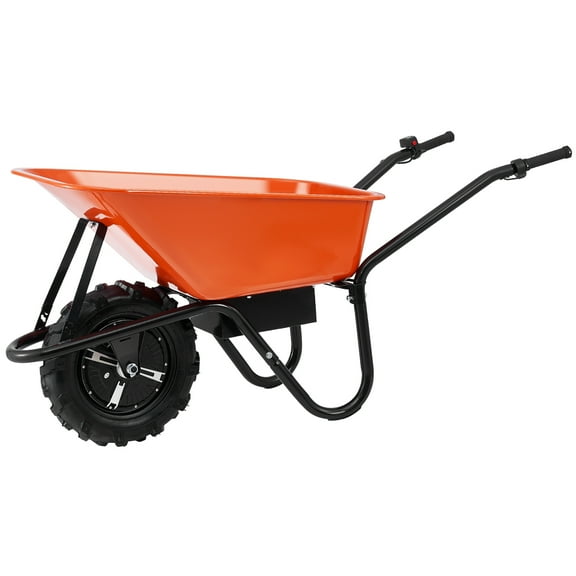 KFFKFF Electric Garden Cart, 500W, 5 Cu. Ft. Capacity, Single Wheel Utility Barrow with Steel Handle & 16-inch Traction Wheels, Durable 330 lbs Load Outdoor Yard Wagon for Farm and Lawn Tasks