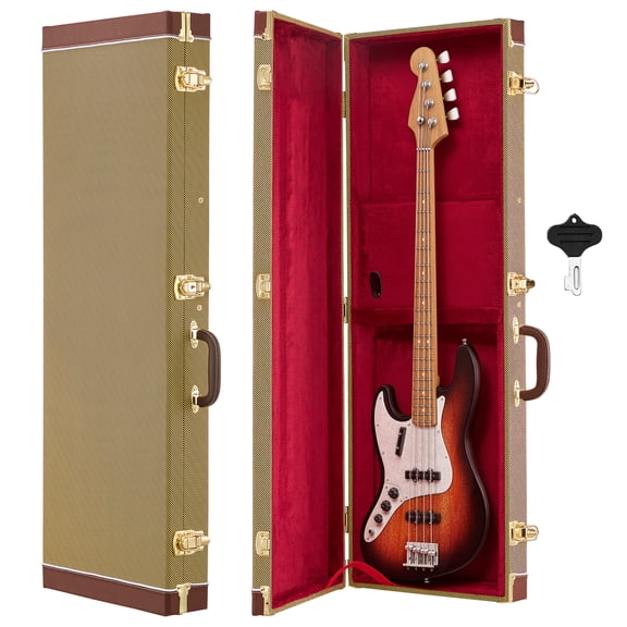 KFFKFF Electric Guitar Hard Case, 41.3 Inch, Rectangular Wooden Protective Carrying Case, with Locking Latch, Soft Padding, Storage Compartment, Key, for 39 Inch Tele/ST Electric Guitars, Yellow
