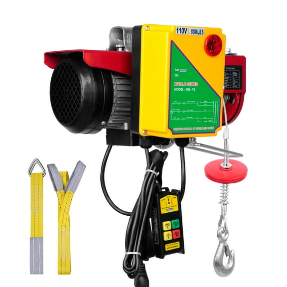 KFFKFF Electric Hoist 880lbs Crane Winch with Wireless Remote Control 850W 110V