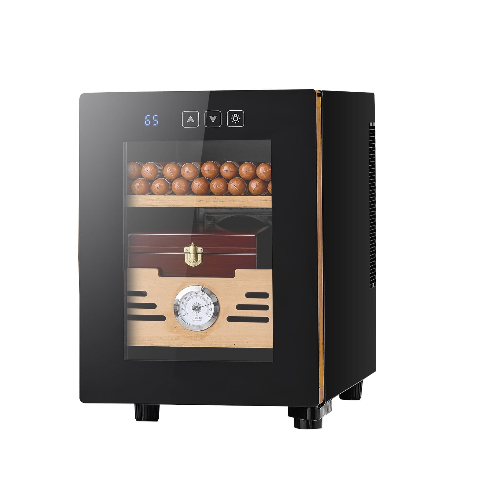 KFFKFF Electric Humidor Cabinet, 16L Capacity, Holds up to 100 Cigars, Features Cooling Temperature Control, Spanish Cedar Shelves and Drawers, Mechanical Hygrometer, Two-Tier Design