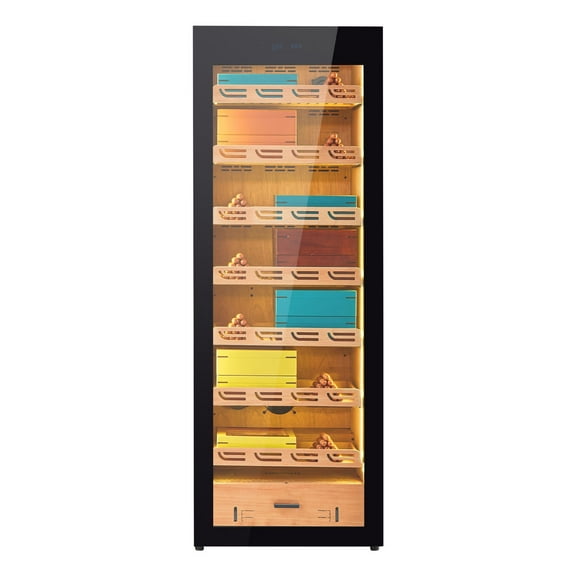 KFFKFF Electric Humidor Cabinet, 288L Capacity, Holds up to 1700 Cigars, Features Compressor Cooling, Adjustable Humidity and Temperature Control, Spanish Cedar Shelves and Drawers, 7-Tier Design