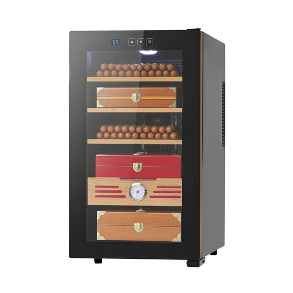 KFFKFF Electric Humidor Cabinet, 48L Capacity, Holds Up to 350 Cigars, Features Cooling Temperature Control, Spanish Cedar Shelves and Drawers, Mechanical Hygrometer, Four-Tier Design