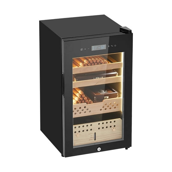 KFFKFF Electric Humidor Cabinet, 70L Capacity, Holds Up to 400 Cigars, Features Compressor Cooling, Stable Humidity and Temperature Control, Spanish Cedar Shelves and Drawers, 4-Tier Design