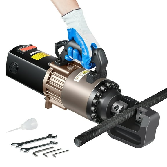 KFFKFF Electric Hydraulic Rebar Cutter, 2000W, effortlessly slices through rebar up to 1.1 Inch (5-28mm) in under 4 seconds. Includes oil can & accessories, in sleek black, model BC-300