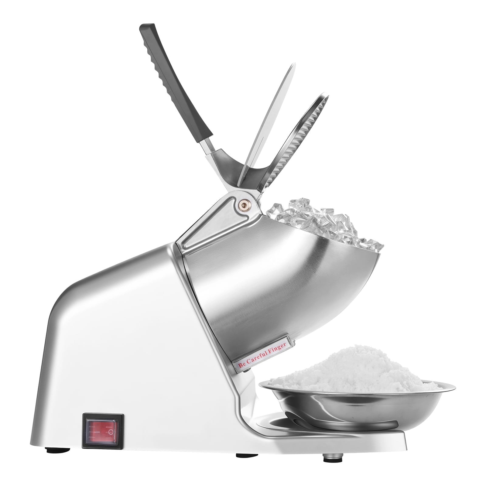 KFFKFF Electric Ice Crusher Machine, 286lbs Per Hour Snow Cone Maker with 4 Blades, Stainless Steel Shaved Ice Machine with Bowl and Cover, 300W 2000RPM Ice-Shaver for Home