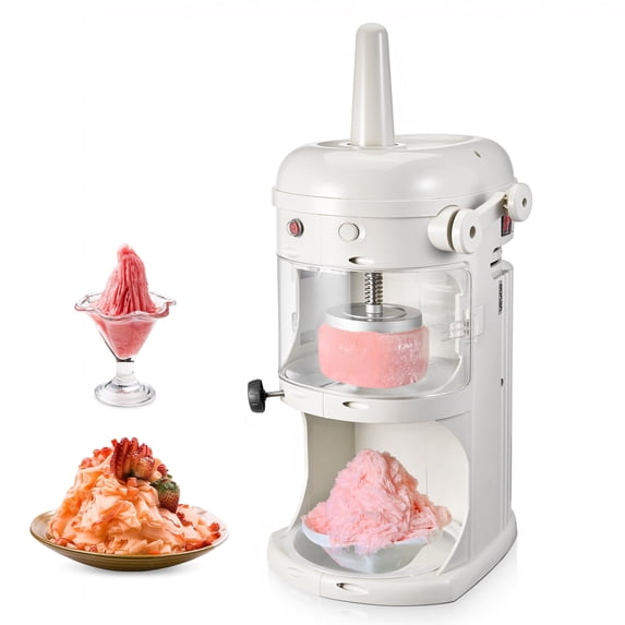 KFFKFF Electric Ice Shaver and Crusher, 220lbs/hr Fluffy Ice & Snow Cone Maker, 250W 1500RPM Tabletop Shaved-Ice Machine for Home, Events, and Snack Bars (White)