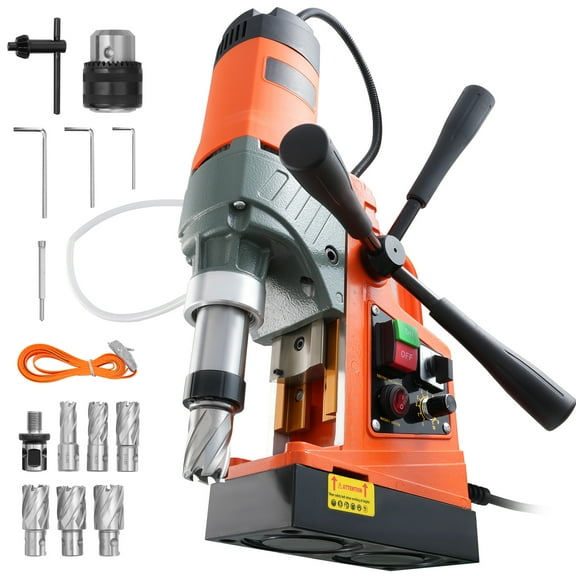 KFFKFF Electric Magnetic Drill, Motor Power of 1450W, Boring Diameter of 2 in, Portable with 2878 lbf, Comes with 6 Coring Bits, Adjustable Speed, Ideal for Metal Surface Drilling