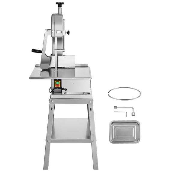 KFFKFF Electric Meat Cutter, 1800W Vertical Stainless Design, 19.1"x15" Surface, Up to 7.09" Slice Thickness, Comes with 5 Blades for Frozen Meat, Pork, Beef, Ribs Processing