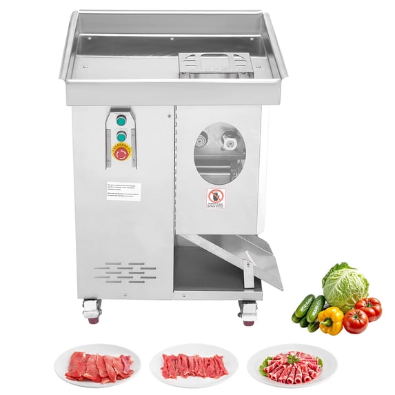 KFFKFF Electric Meat Cutter Machine, 1100W Food Slicer, 1102 lb/h Commercial Meat Cutting Equipment, Stainless Steel, 5 mm Blade Thickness, Removable Blades, Ideal for Kitchens, Restaurants