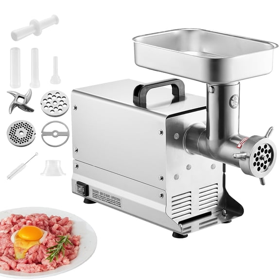 KFFKFF Electric Meat Grinder, 13 Lbs/Min Capacity with Blade, Grinding Plate, Sausage Maker, Stainless Steel Commercial Meat Processor for Kitchen, Restaurant, and Butcher Shop