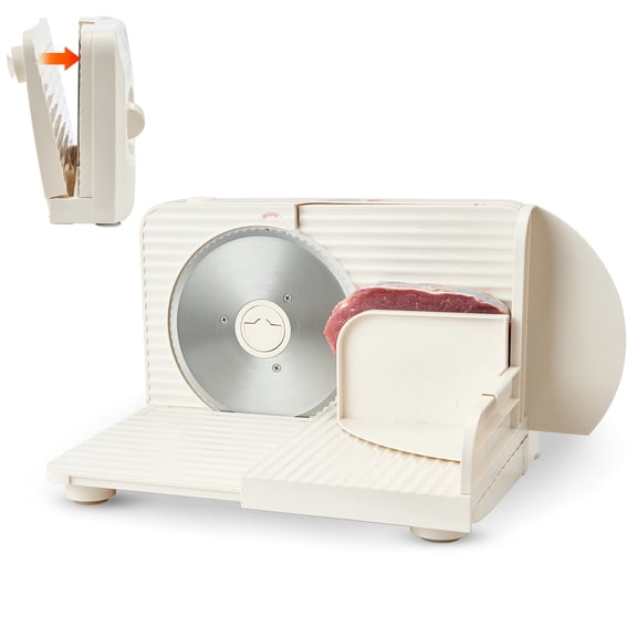 KFFKFF Electric Meat Slicer, 6.7" Foldable Cutter with Dual Safety Locks, Adjustable Thickness 0-0.59", Easy Cleaning, 180W Food Slicer for Frozen Meat, Ham, Bread, and Steak