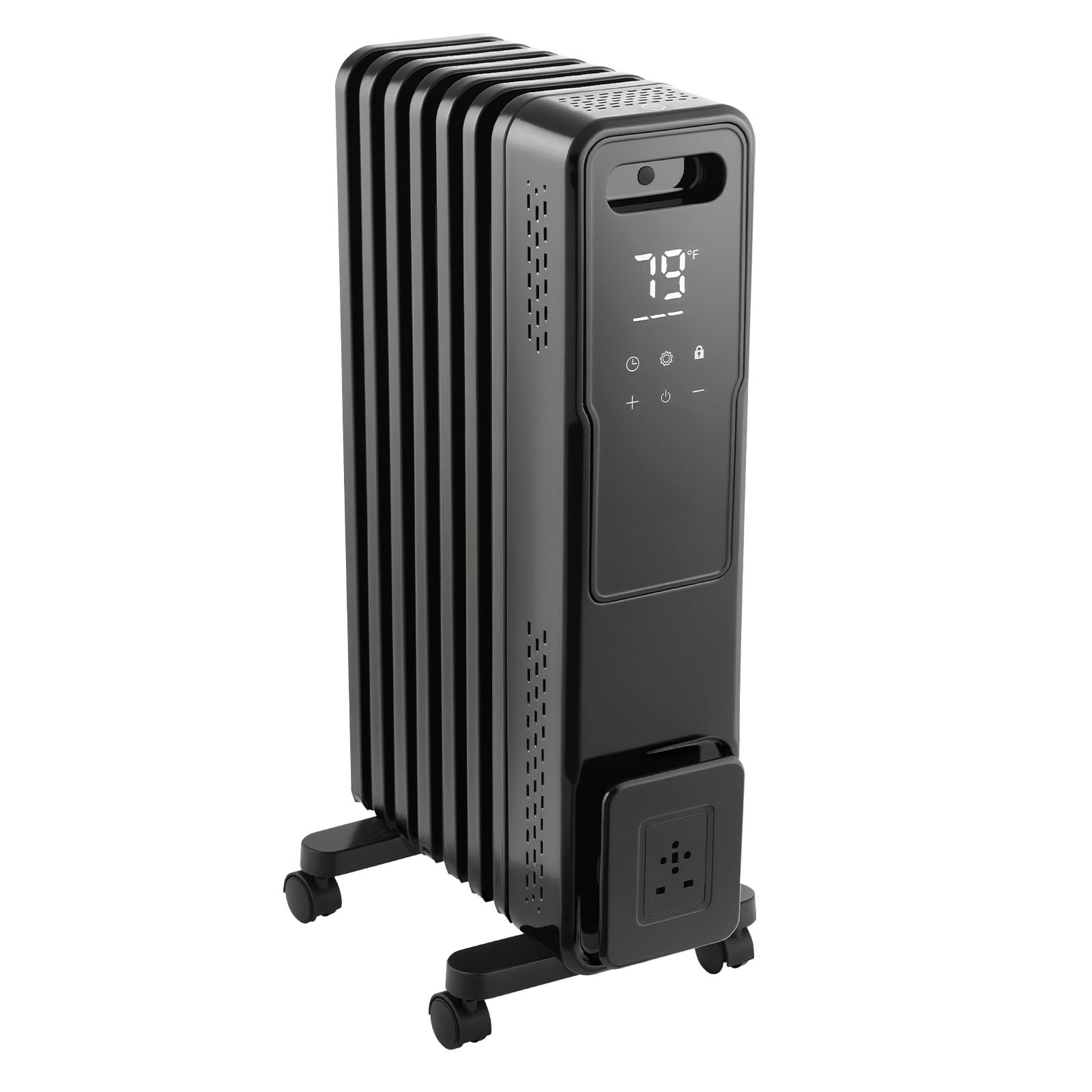 KFFKFF Electric Oil-Filled Radiator, 1500W Space Heater with Dual U-Shaped Heating Elements, Safety Features, Adjustable Heat Levels, 24-Hour Timer, Wheels for Mobility, Remote Control, Black