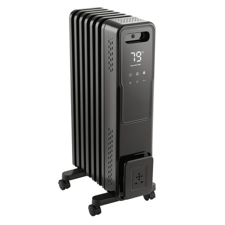 KFFKFF Electric Oil-Filled Radiator, 1500W Space Heater with Dual U-Shaped Heating Elements, Safety Features, Adjustable Heat Levels, 24-Hour Timer, Wheels for Mobility, Remote Control, Black