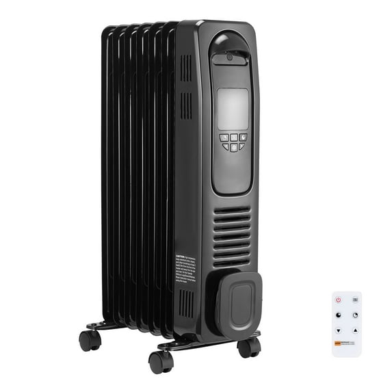 KFFKFF Electric Oil-Filled Radiator Heater, 1500W Space Heater with LED Display, Overheat Protection, 24-Hour Timer, Portable Design with Wheels, Adjustable Thermostat, Remote Control