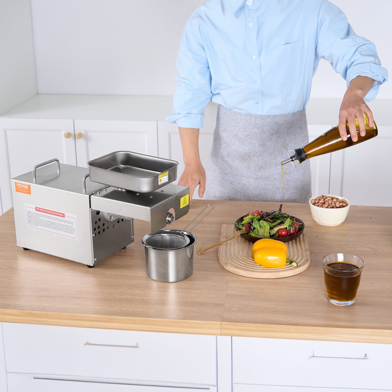 KFFKFF Electric Oil Press Machine 700W Stainless Steel Oil Extractor Sesame Seeds