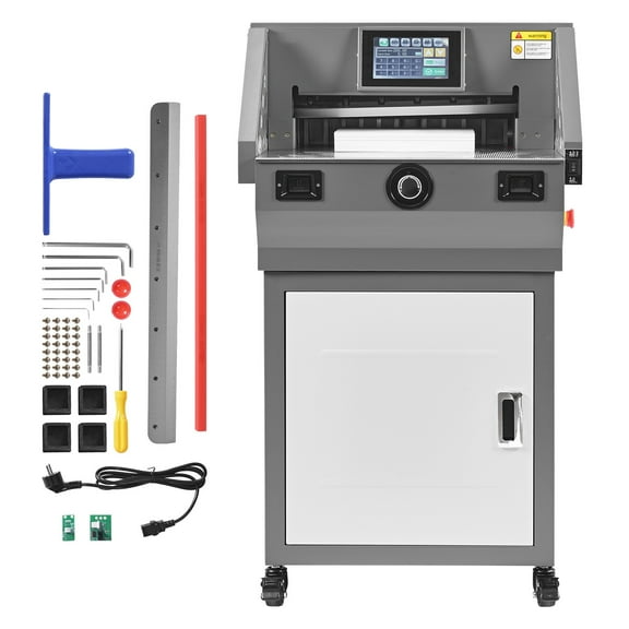 KFFKFF Electric Paper Cutter, Programmable Metal Cutting Machine, 17.99-inch Width, 2.28-inch Thickness, Hydraulic Guillotine Trimmer with Infrared Feature and Extra Blade