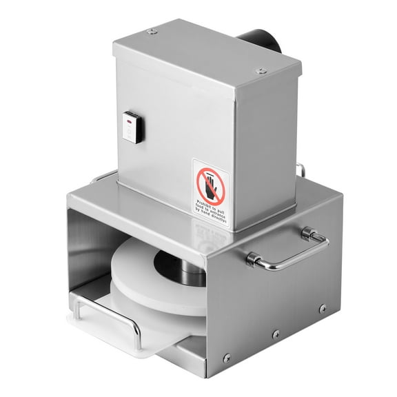 KFFKFF Electric Pizza Dough Press Machine, 6-Inch Pastry Press Plate, Stainless Steel Bread Presser, Adjustable Thickness Forming Tool for Commercial Use, Includes 100 Pcs Parchment Paper