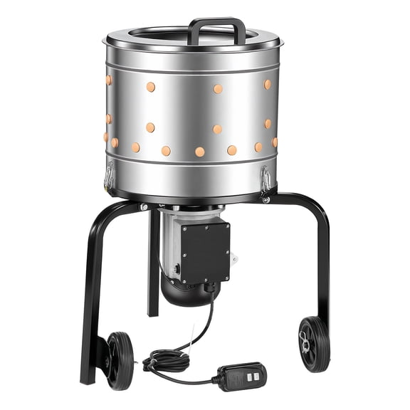 KFFKFF Electric Poultry Plucking Machine, 15.7-inch Drum, 550W Motor & 275RPM Speed with 114 Flexible Fingers & Portable Wheels, Stainless Steel Design for Cleaning 1-2 Birds at a Time