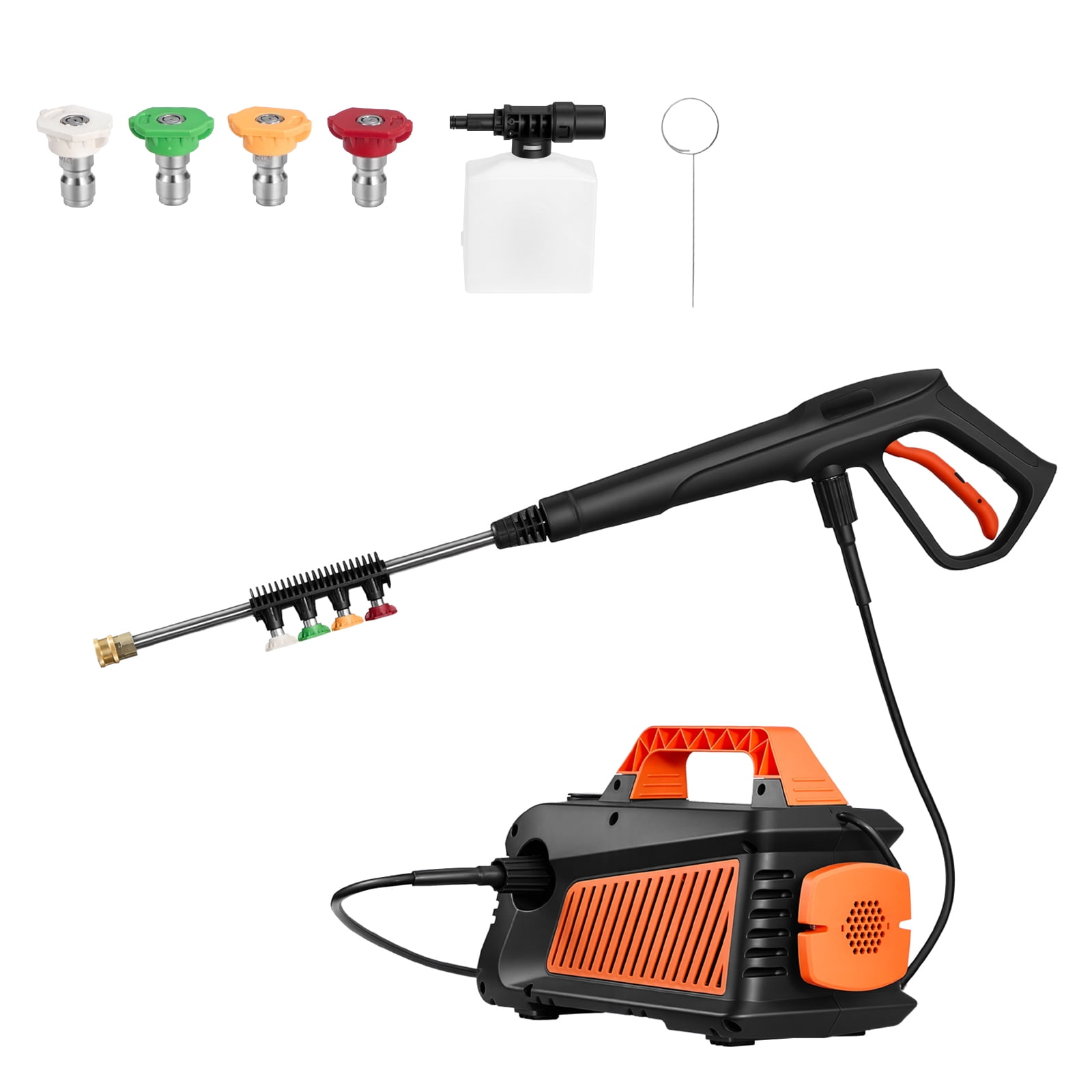 KFFKFF Electric Pressure Washer, 2000 PSI Max, 1.59 GPM Max Flow, Portable Power Cleaner with 4 Spray Tips, Metal Extension Wand, Integrated Carry Handle, Compact Design for Cleaning Cars, Driveways