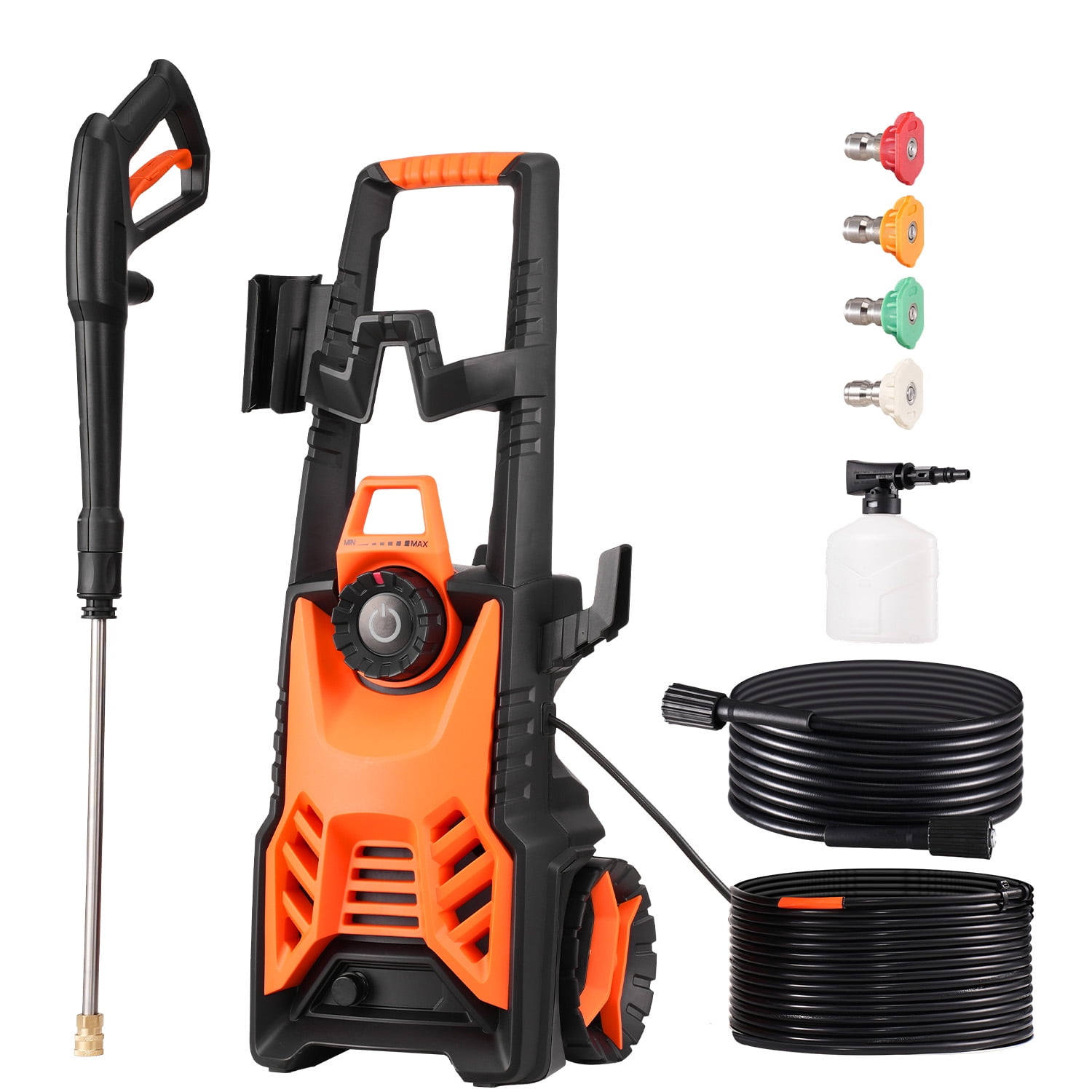 KFFKFF Electric Pressure Washer, 4500 PSI Max 3.2 GPM with Adjustable Pressure, includes 26 ft Hose, 4 Nozzles & Foam Cannon for Home and Garden.