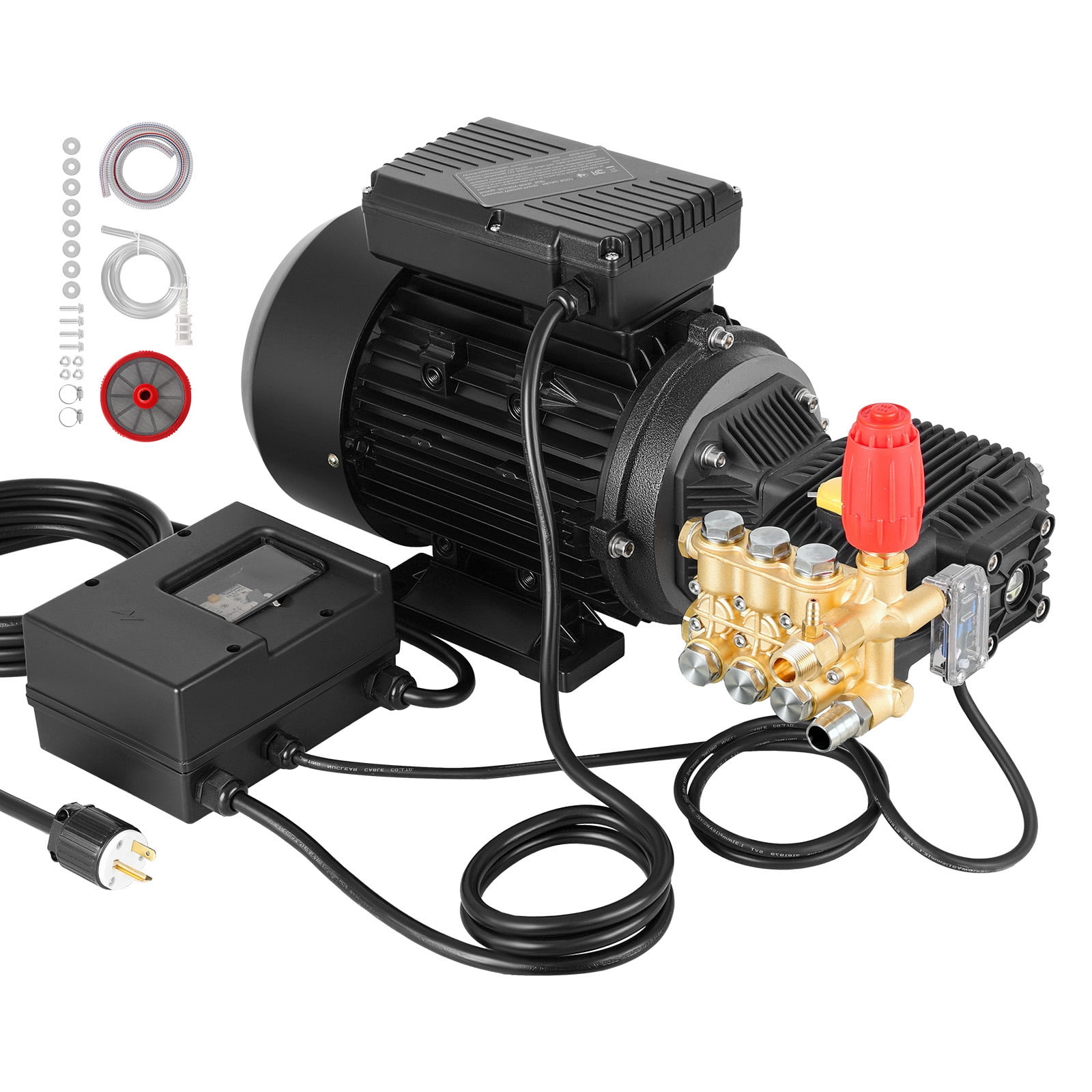KFFKFF Electric Pressure Washer Pump Kit, 1950 PSI, 3.2 GPM, Triplex Power Washer Pump with 5 HP Motor 240 V, Adjustable Water Pressure, Suitable for Cleaning Cars, Gardens, Walls, Decks