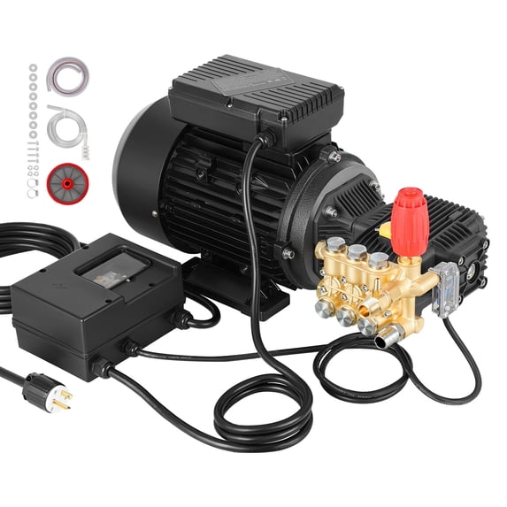 KFFKFF Electric Pressure Washer Pump Kit, 1950 PSI, 3.2 GPM, Triplex Power Washer Pump with 5 HP Motor 240 V, Adjustable Water Pressure, Suitable for Cleaning Cars, Gardens, Walls, Decks