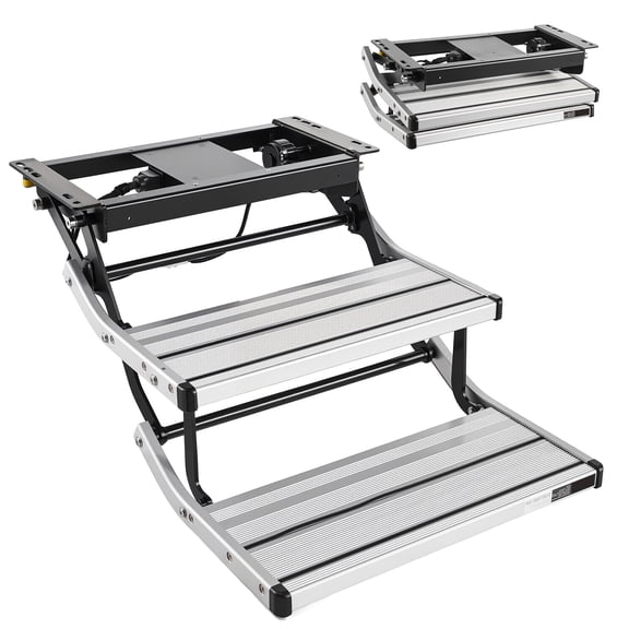KFFKFF Electric Retractable RV Steps, 2-Step Design, 440 lbs Capacity, Folding Aluminum Alloy Camper Stairs, Steel Frame with Non-Slip Surface for Motorhomes, Travel Trailers, and Camper Vans