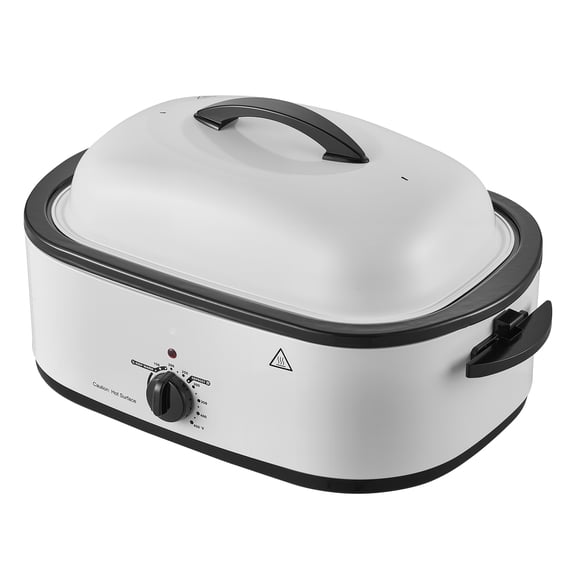 KFFKFF Electric Roaster Oven, 18 Qt, Turkey Roasting Pan, White, 1450W Power, Self-Basting Lid, Adjustable Temperature 150-450F, Countertop Cooker with Defrost/Warm Function, Removable Pan and Rack
