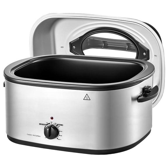 KFFKFF Electric Roaster Oven, 26 Qt 1450W, Turkey Roasting Pan with Adjustable Heat, Self-Basting Lid, 150-450F Temperature Range, Countertop Cooker with Defrost and Warm Options