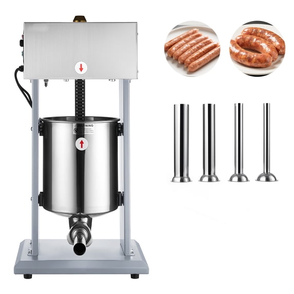 KFFKFF Electric Sausage Stuffer, 22 LBS / 10 L Vertical Meat Filler with Adjustable Speed, Stainless Steel Sausage Maker, Foot Pedal & 4 Filling Tubes, Suitable for Commercial and Home Use
