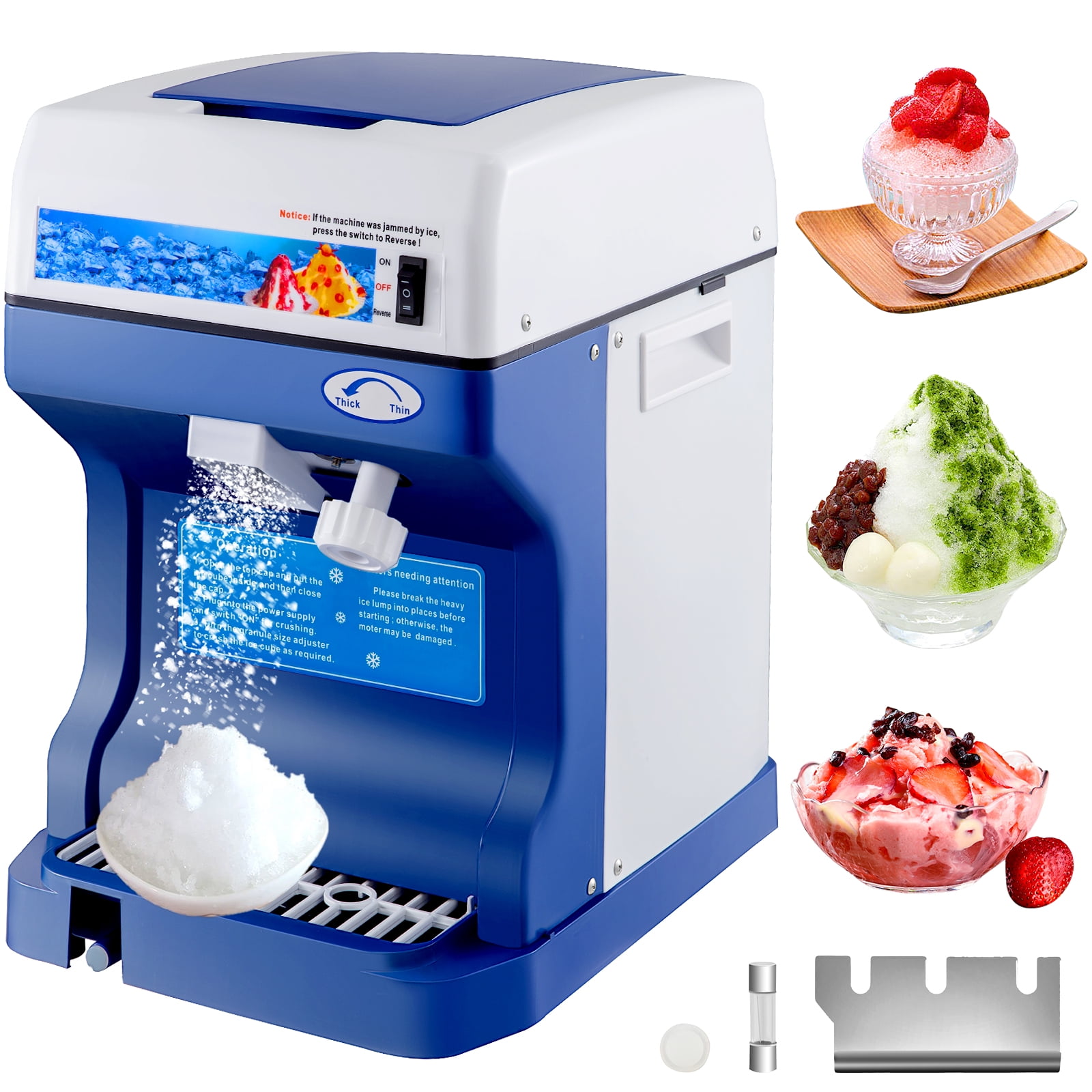 KFFKFF Electric Shaved Ice Machine Snow Cone Maker Tabletop Ice Shaving Machine 265LBs 250W BLUE