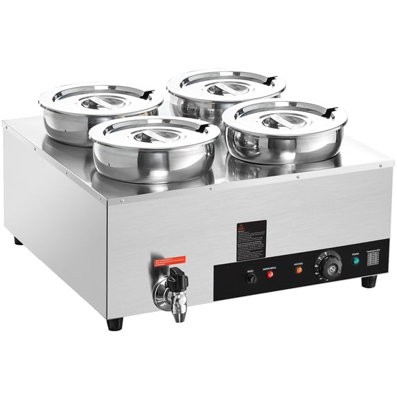 KFFKFF Electric Soup Warmer with Four 7.4QT Stainless Steel Pots, 1500W Commercial Food Warmer, Adjustable Temperature Range 86~185°F, Bain Marie with Anti-Dry Burn Protection and Reset Function