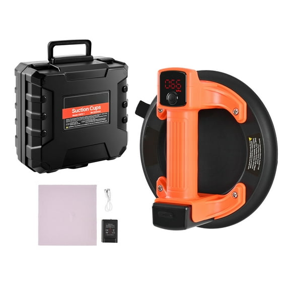 KFFKFF Electric Suction Cup, 8-Inch Vacuum Glass Lifter with Digital Display for Power and Battery Status, 440 lbs Maximum Capacity Tool for Lifting Tile and Granite (1-Pack)