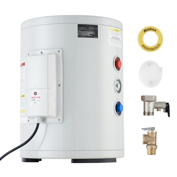 KFFKFF 10-Gallon Electric Tank Water Heater, 1.6kW Point-of-Use Hot Water System with LED Heating Indicator, Knob Control, 120V Storage Design, T&P Valve for Small Spaces, RVs