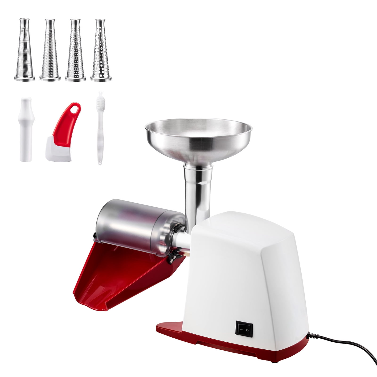KFFKFF Electric Tomato Strainer 800W Max Sauce Maker, Processes 88 lbs/H for Purees, Strawberry, Salsa, Stainless Steel Tomato Food Mill Press Machine with 1mm, 1.5mm, 3mm & 6mm Screens, White