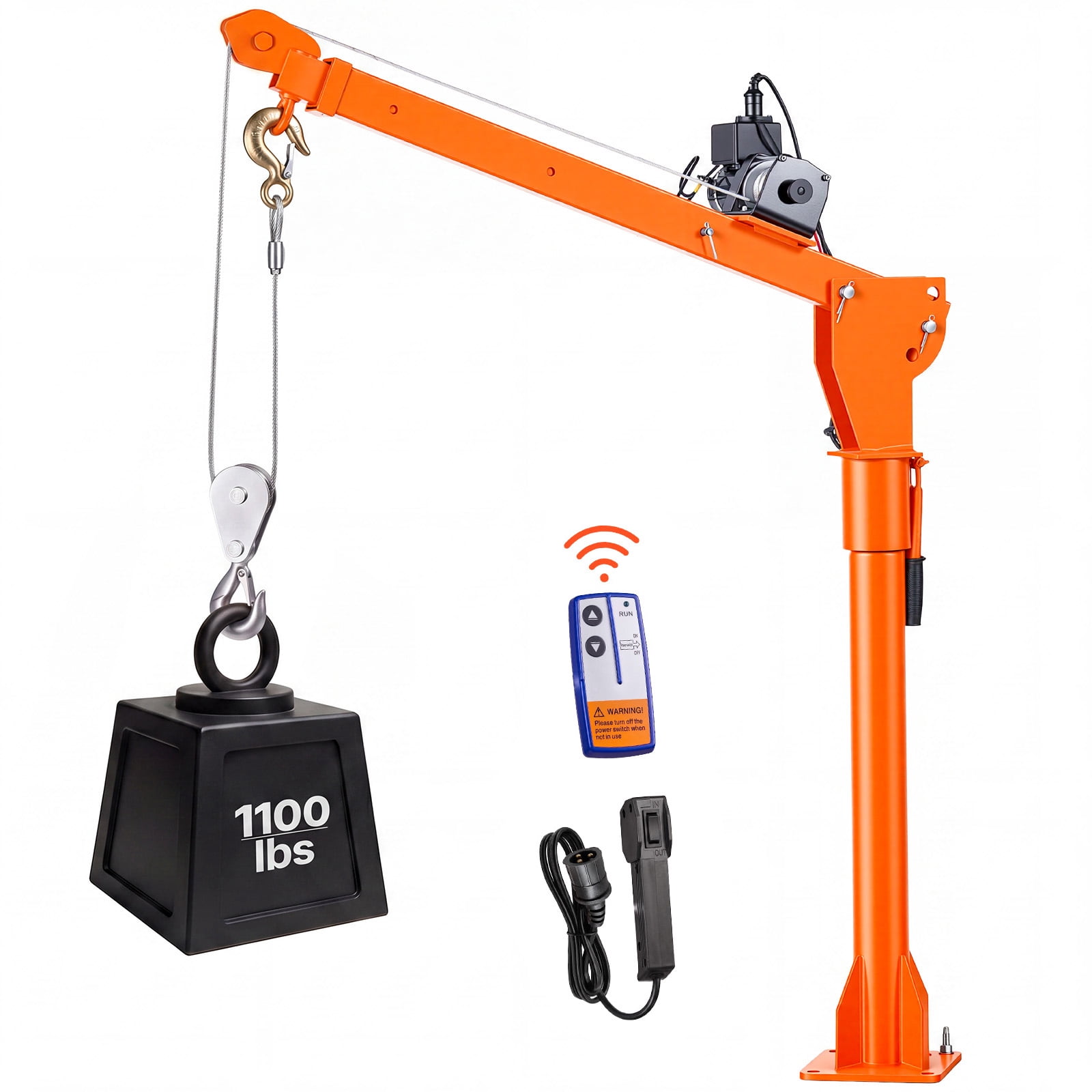 KFFKFF Electric Truck Crane, 1100 lbs Capacity with 12V 3000 lbs Electric Winch, 360° Rotating Telescopic Boom, Durable Galvanized Steel Construction, Foldable Design for Lifting Machinery and Lumber