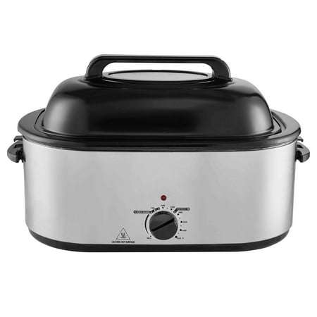 KFFKFF Electric Turkey Oven, 24 QT Capacity with Self-Basting Cover, 1450W, Features Defrost & Warm Settings, Temp Control, Includes Pan & Rack, Accommodates Up to 28LBS Turkeys, Silver