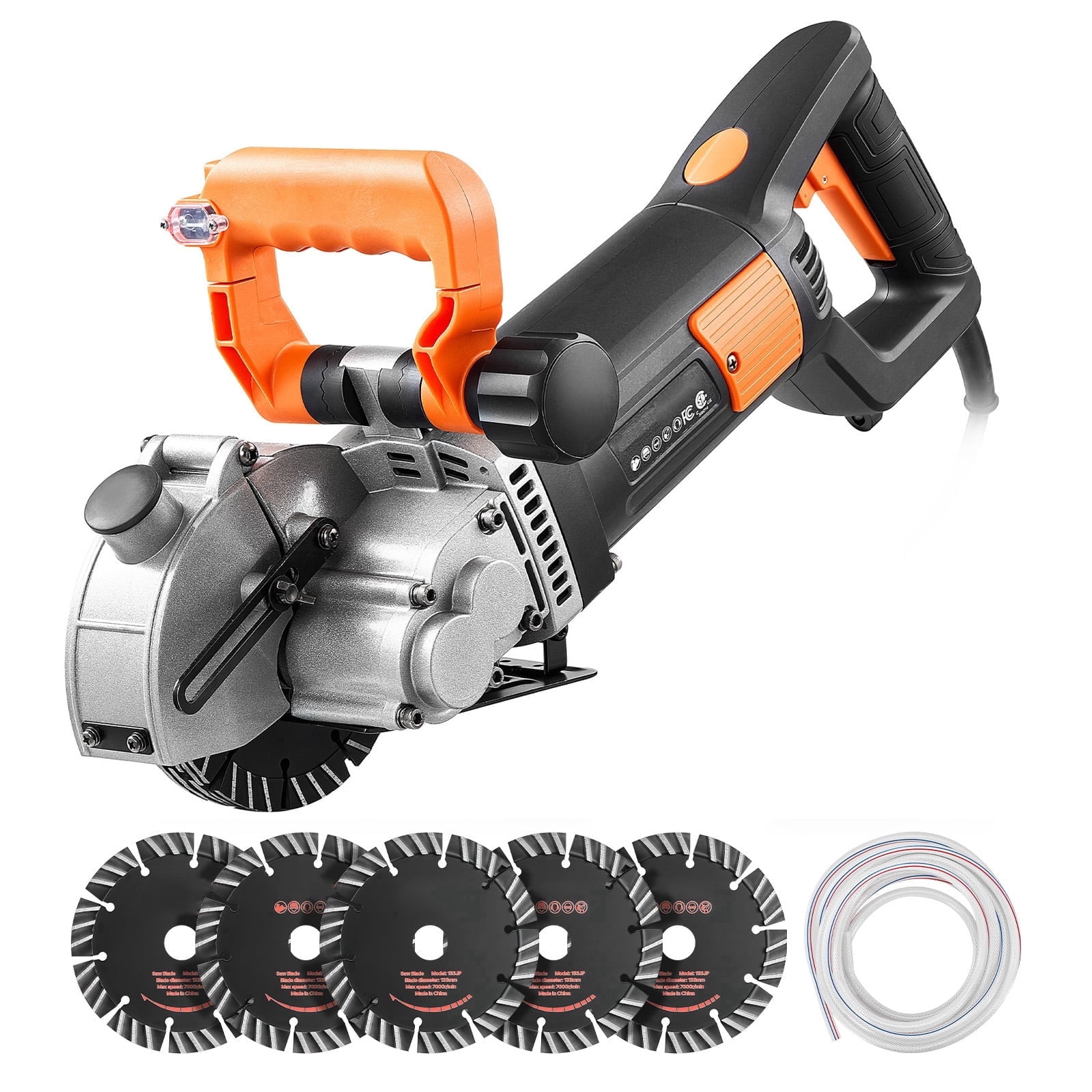 KFFKFF Electric Wall Groove Cutting Machine, 4800W Power, 6800 RPM Speed, Concrete Slotting Tool with Guide Line, 5 Blades, Adjustable Handle for Brick and Concrete Applications